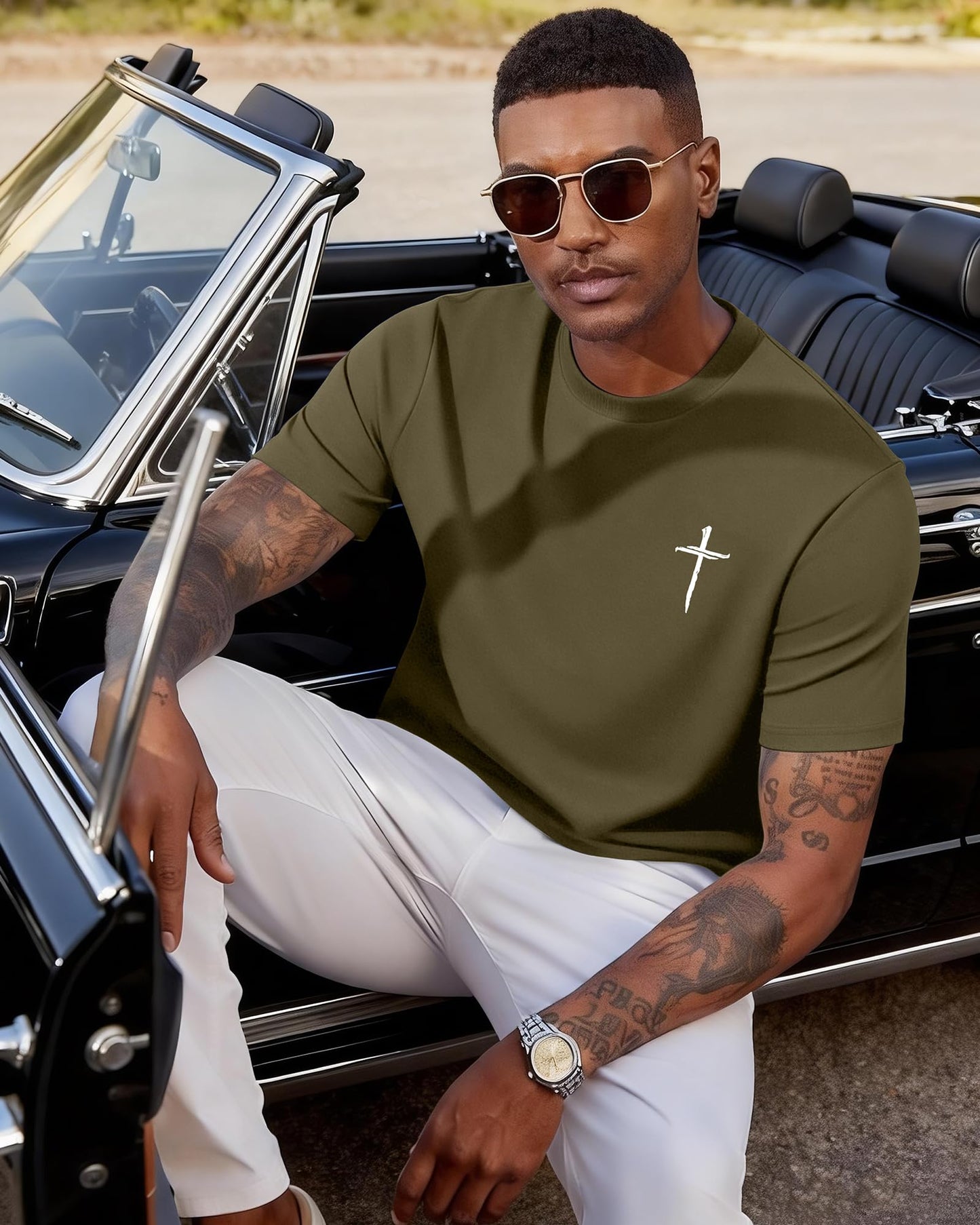 Aiyino Mens Cotton Christian Cross Graphic T Shirt Minimal Faith Casual Crew Neck Tee for Church