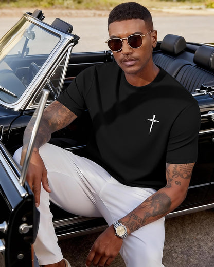 Aiyino Mens Cotton Christian Cross Graphic T Shirt Minimal Faith Casual Crew Neck Tee for Church