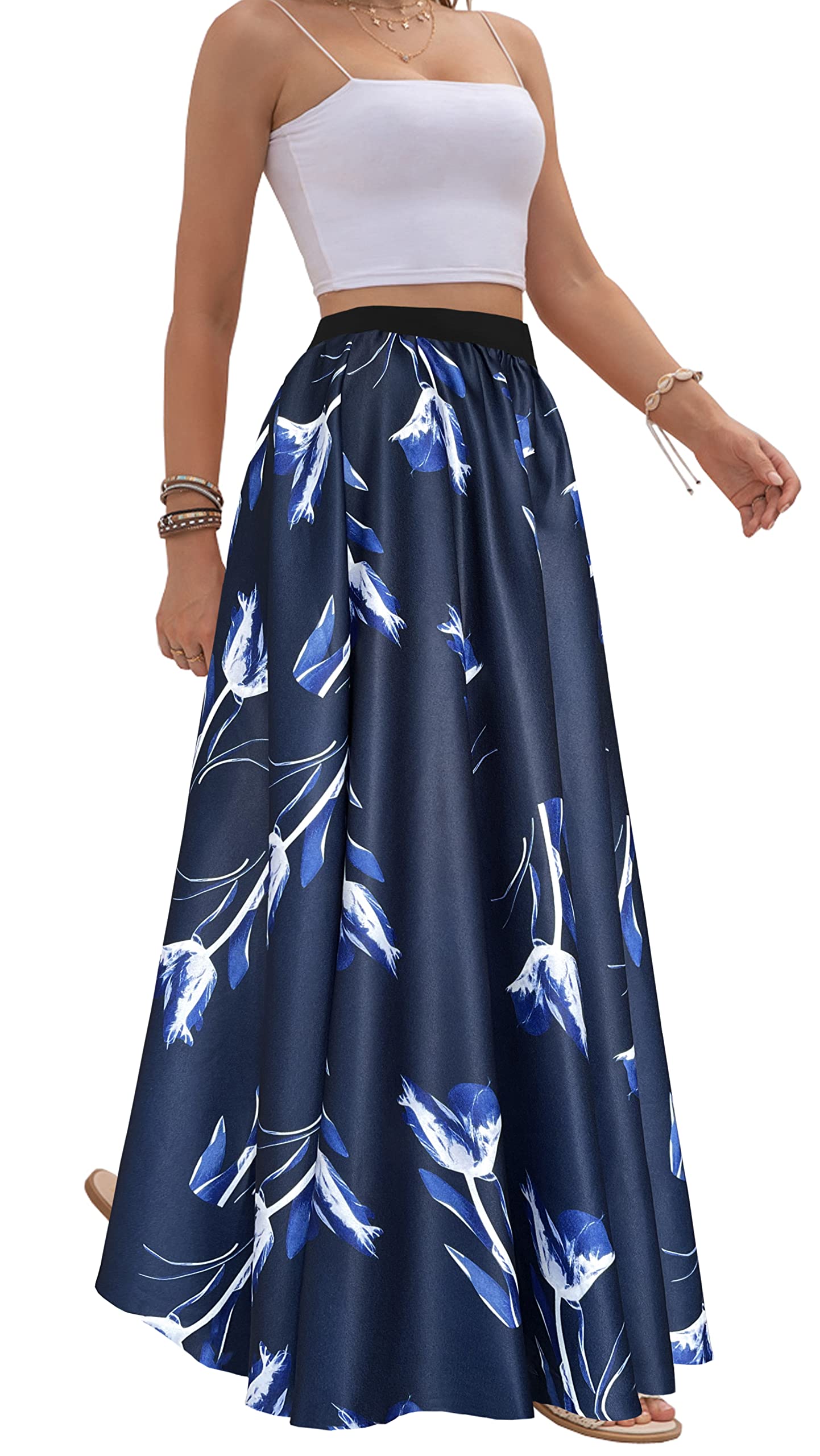 Women's Chiffon Stripe Maxi Skirt High Waist Mopping Floor Skirts