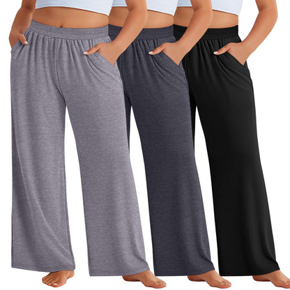 Evervibe 3 Pack Women Plus Size Wide Leg Pants Loose Fit Palazzo Lounge Yoga Sweatpants High Waist Casual Pajamas Pants