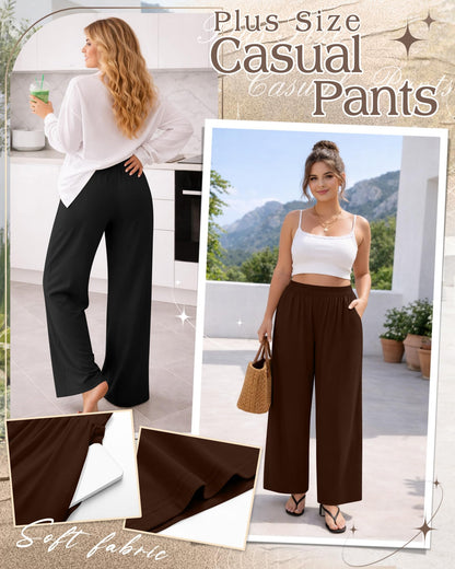 Evervibe 3 Pack Women Plus Size Wide Leg Pants Loose Fit Palazzo Lounge Yoga Sweatpants High Waist Casual Pajamas Pants