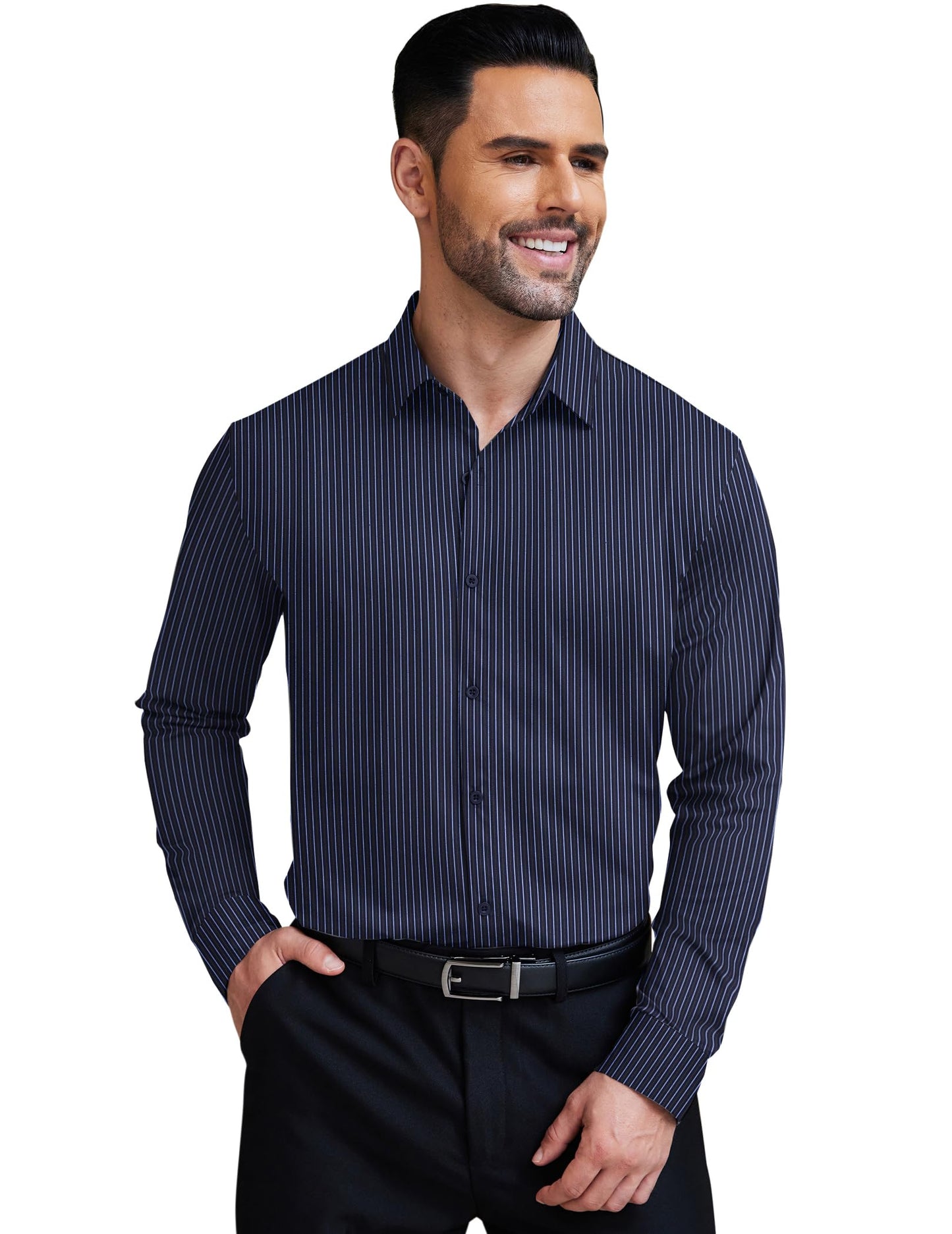 COOFANDY Mens Stretch Dress Shirts Muscle Fit Wrinkle Free Long Sleeve Button Down Shirt Business Casual Shirts