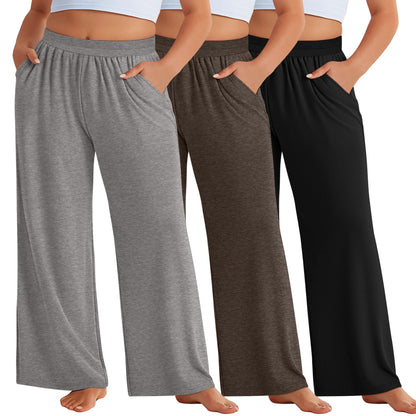 Evervibe 3 Pack Women Plus Size Wide Leg Pants Loose Fit Palazzo Lounge Yoga Sweatpants High Waist Casual Pajamas Pants