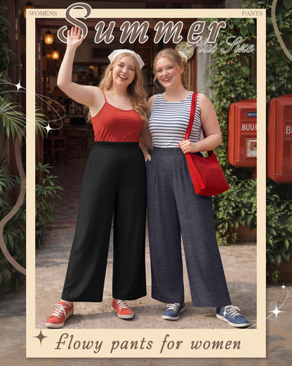 Evervibe 3 Pack Women Plus Size Wide Leg Pants Loose Fit Palazzo Lounge Yoga Sweatpants High Waist Casual Pajamas Pants