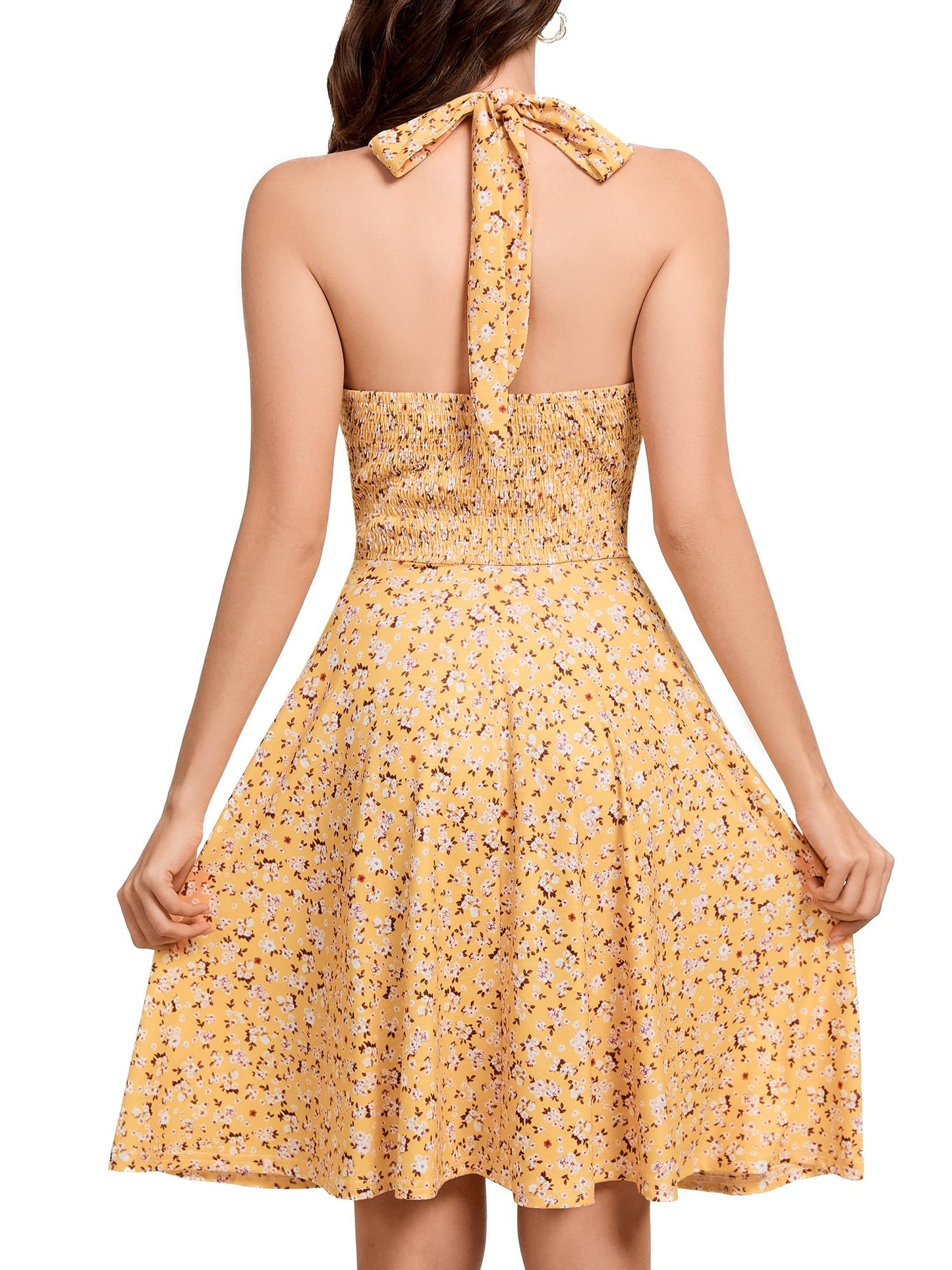 Women's Sexy Sundress Halter V Neck Tie Back Sleeveless Ruffle Mini Short Summer Beach Dresses