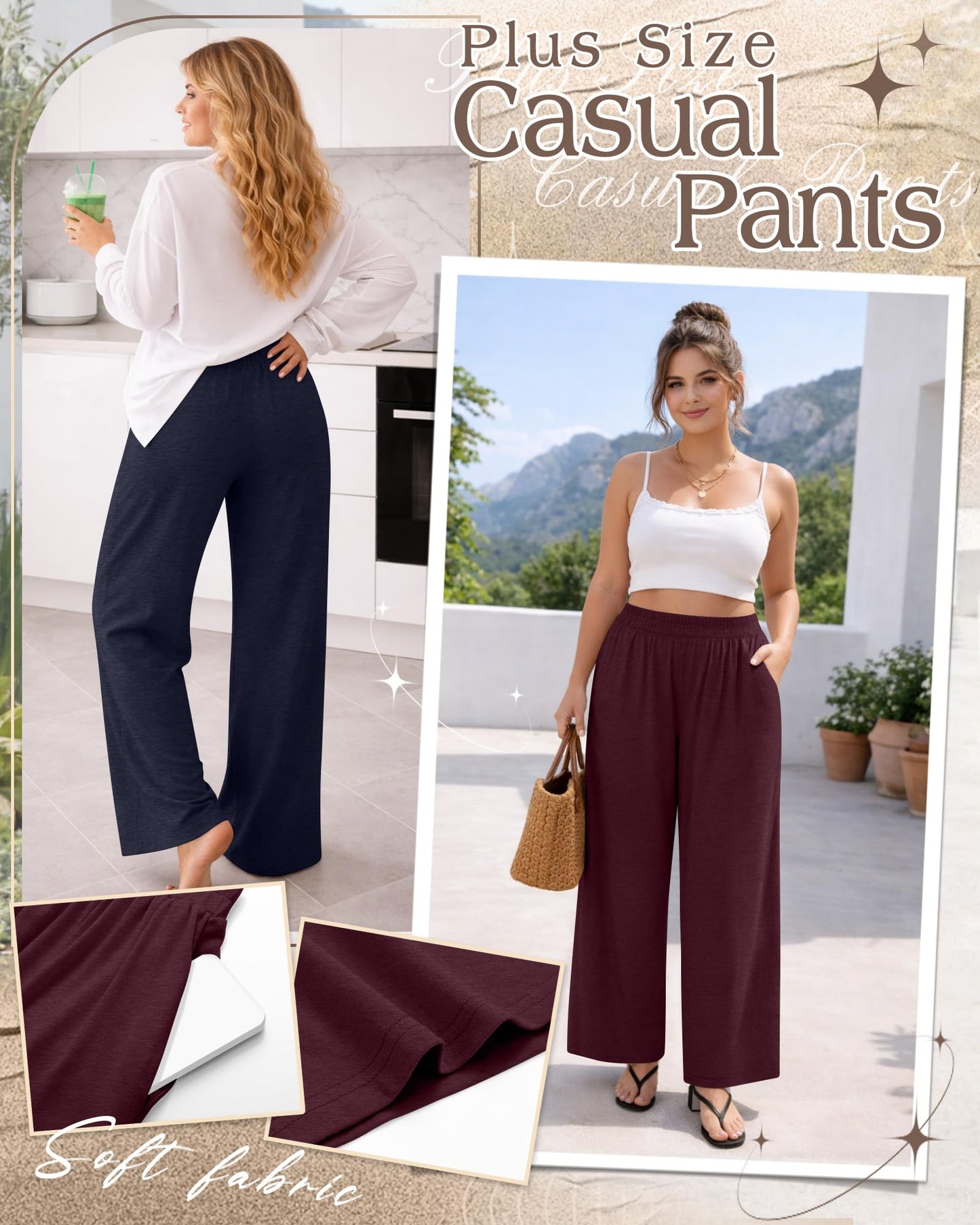 Evervibe 3 Pack Women Plus Size Wide Leg Pants Loose Fit Palazzo Lounge Yoga Sweatpants High Waist Casual Pajamas Pants