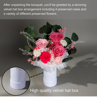 Perfectione Roses 4 Roses Mixed Bouquet for Mother's Day, Flowers for Delivery, Preserved Flowers Birthday Gift for Women Mom Wife Grandma Her, Dusty Rose