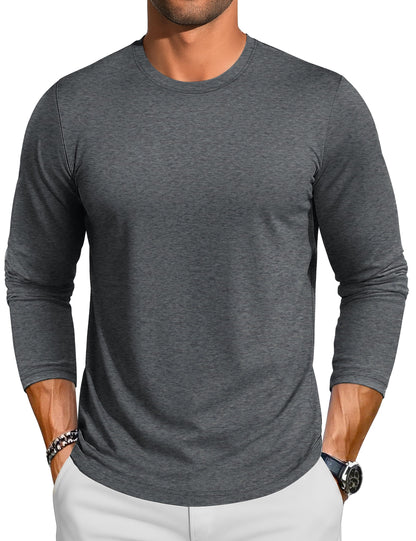 TACVASEN Long Sleeve Shirts for Men Cotton Soft Crew-Neck Moisture Wicking Mens Undershirt Comfort Solid Basic T Shirt