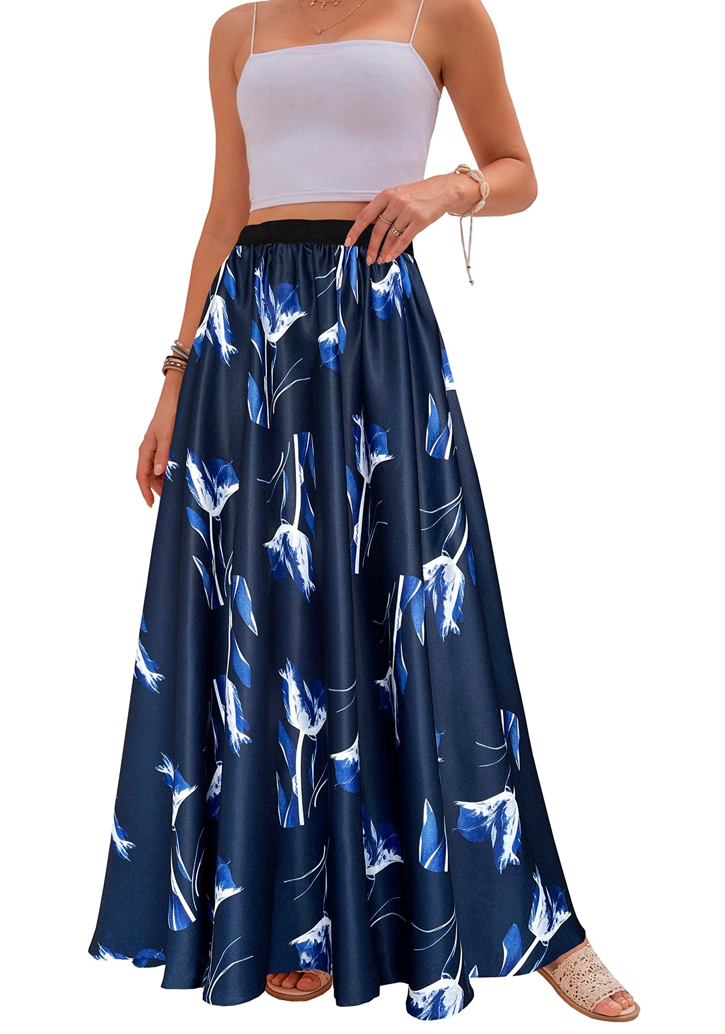 Women's Chiffon Stripe Maxi Skirt High Waist Mopping Floor Skirts
