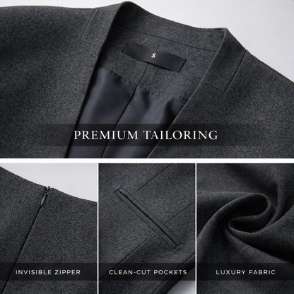 Women's 2 Piece Business Suit Skirt Set Collarless Blazer Jacket & Pencil Skirt Office Work Professional Outfits