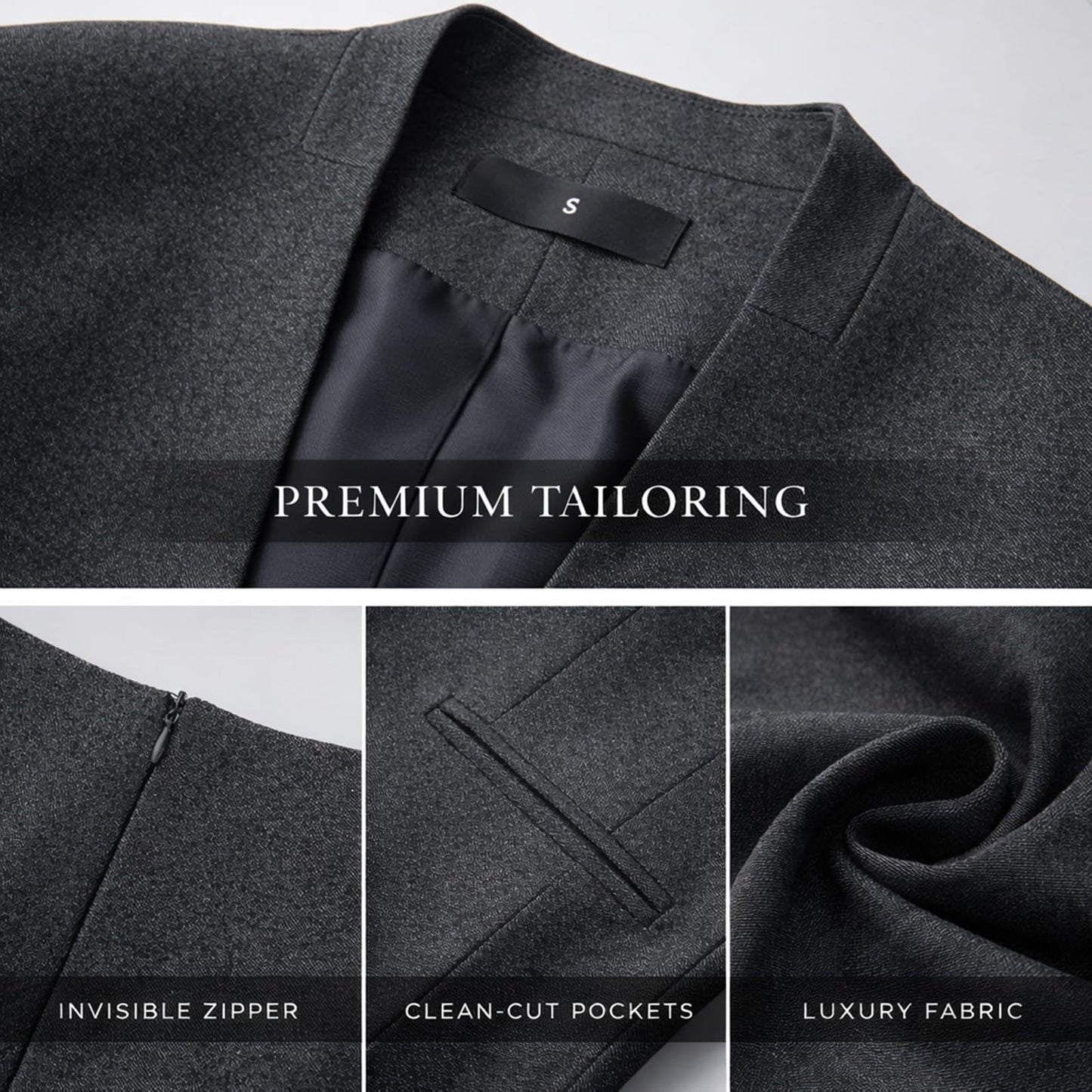 Women's 2 Piece Business Suit Skirt Set Collarless Blazer Jacket & Pencil Skirt Office Work Professional Outfits