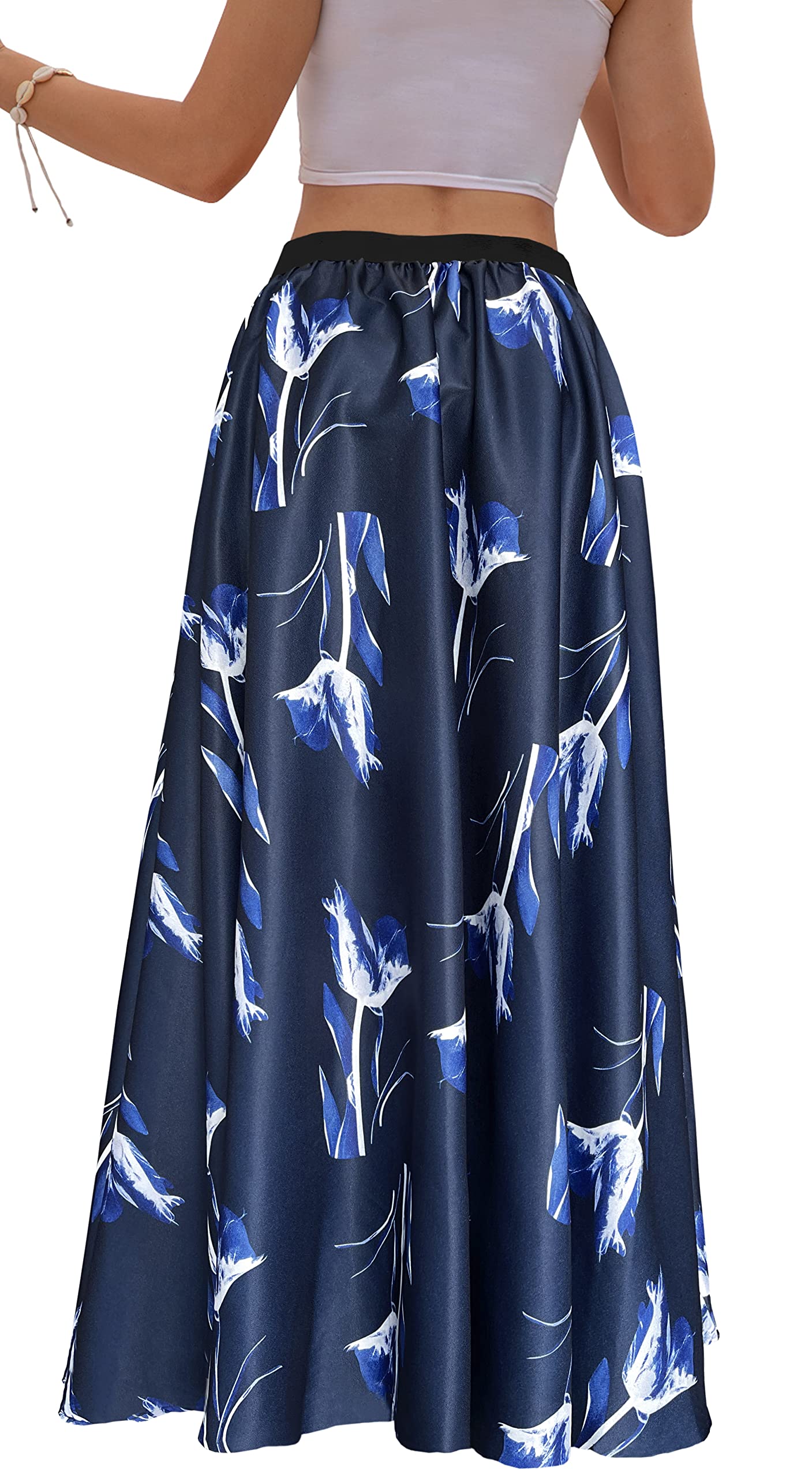 Women's Chiffon Stripe Maxi Skirt High Waist Mopping Floor Skirts