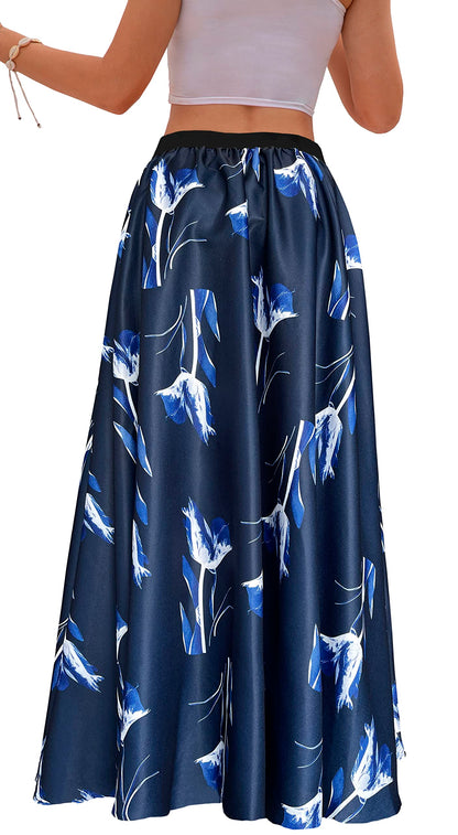 Women's Chiffon Stripe Maxi Skirt High Waist Mopping Floor Skirts