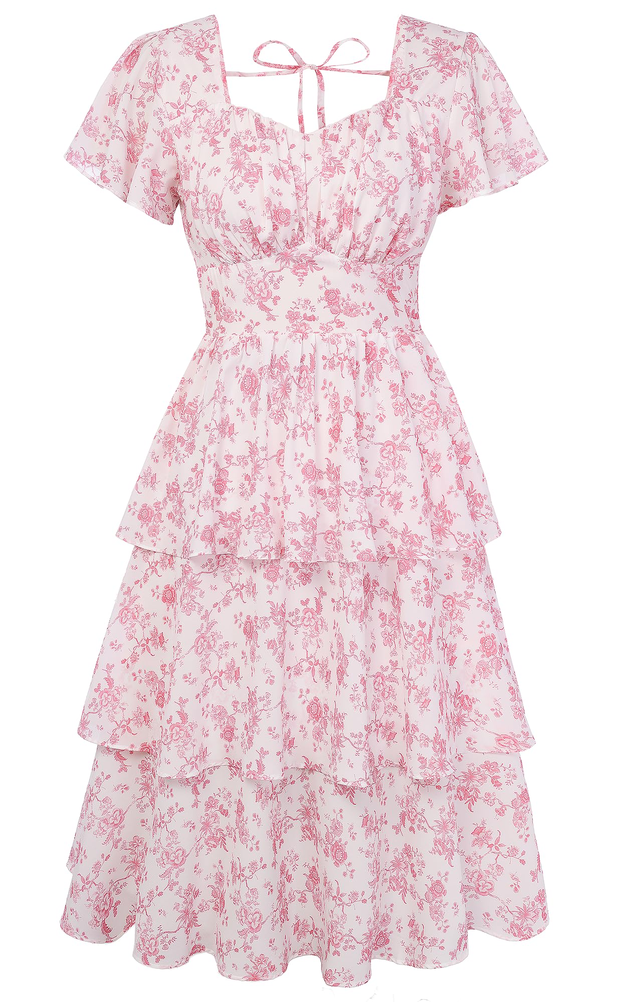 Belle Poque Women's Vintage Square Neck Dress 2026 Summer Short Sleeve Layered Tiered Ruffle A-line Swing Midi Dress