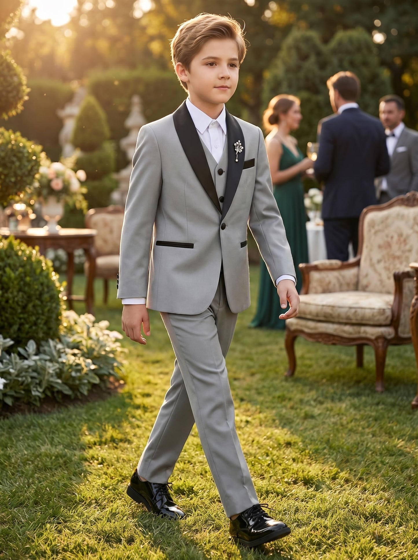 Boy Suits Tuxedo Slim Fit Suit for Boys Kids Toddler Dress Outfit with Coat, Pants, Vest Set No Tail