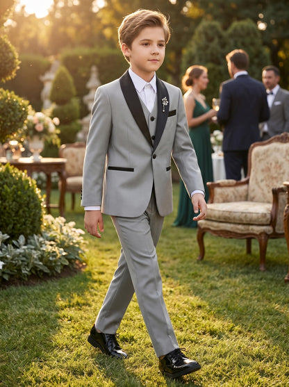 Boy Suits Tuxedo Slim Fit Suit for Boys Kids Toddler Dress Outfit with Coat, Pants, Vest Set No Tail