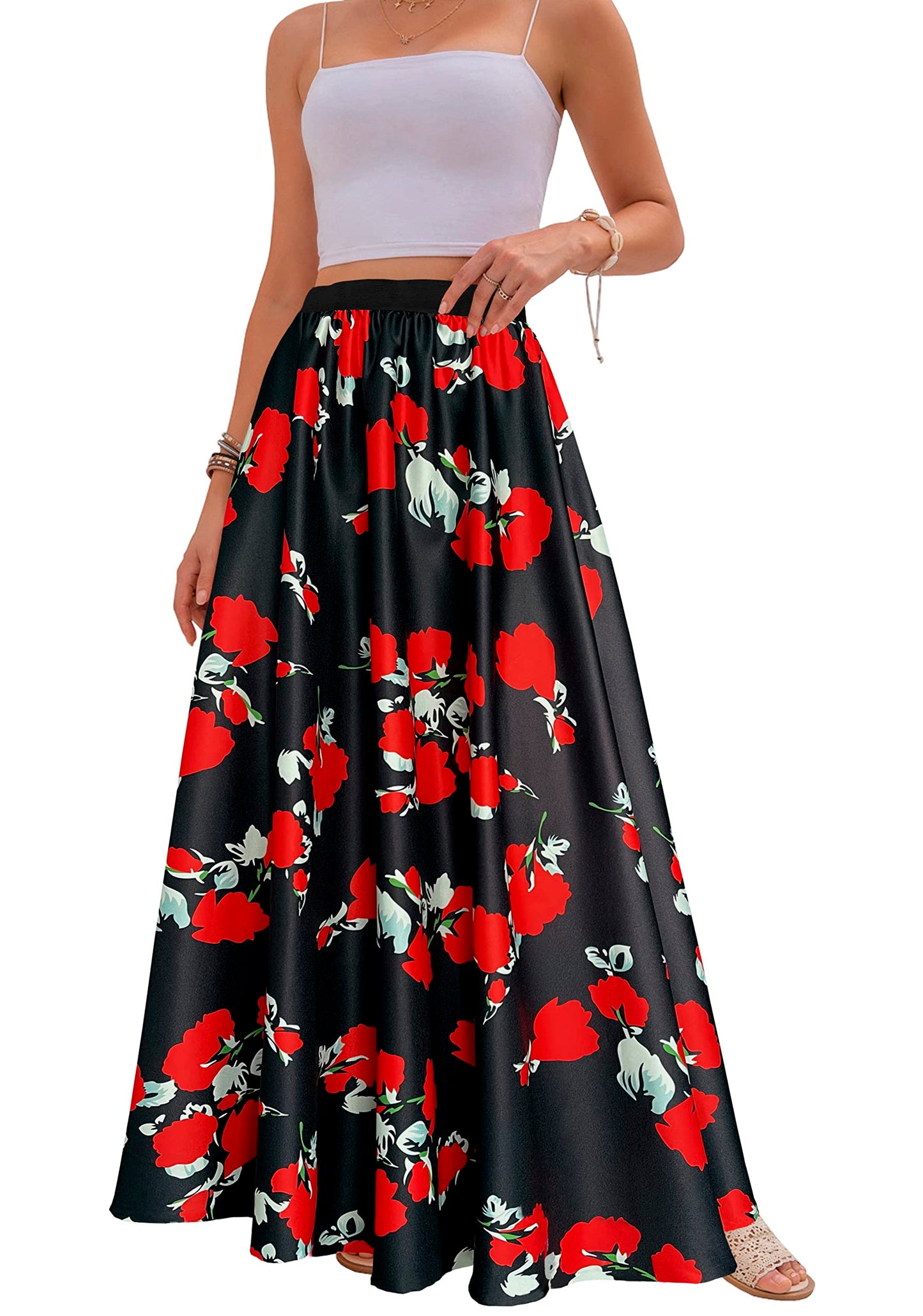 Women's Chiffon Stripe Maxi Skirt High Waist Mopping Floor Skirts