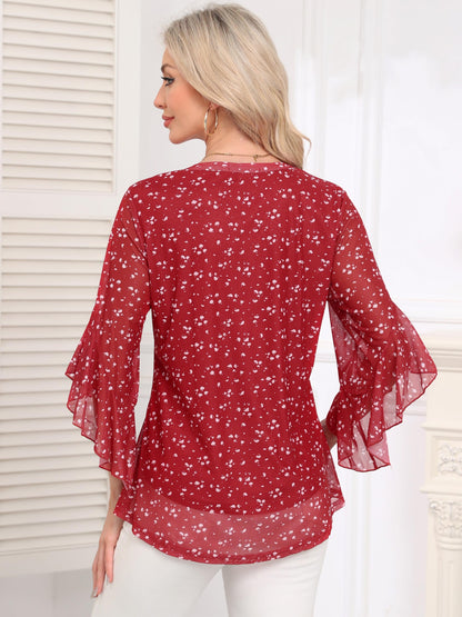 Ninedaily Womens Sparkly Tops 3/4 Sleeve Dressy Casual Sequin Blouses Double Layers Loose V Neck Shirt
