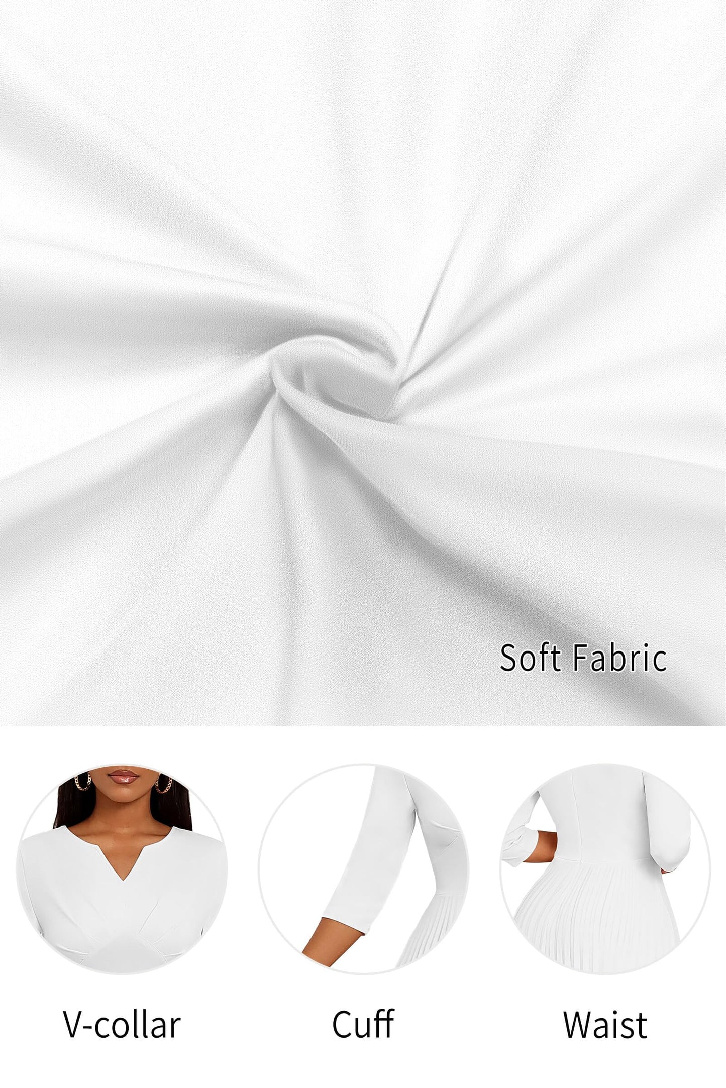 CLOCOR Midi Dresses for Women, 3/4 Sleeve A Line Pleated Casual Dress V Neck Church Cocktail Wedding Guest Dress