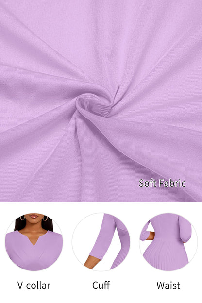 CLOCOR Midi Dresses for Women, 3/4 Sleeve A Line Pleated Casual Dress V Neck Church Cocktail Wedding Guest Dress