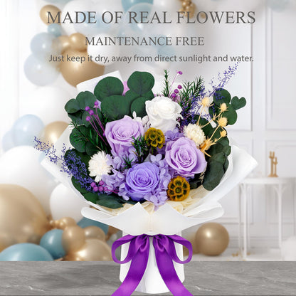 Perfectione Roses 4 Roses Mixed Bouquet for Mother's Day, Flowers for Delivery, Preserved Flowers Birthday Gift for Women Mom Wife Grandma Her, Dusty Rose