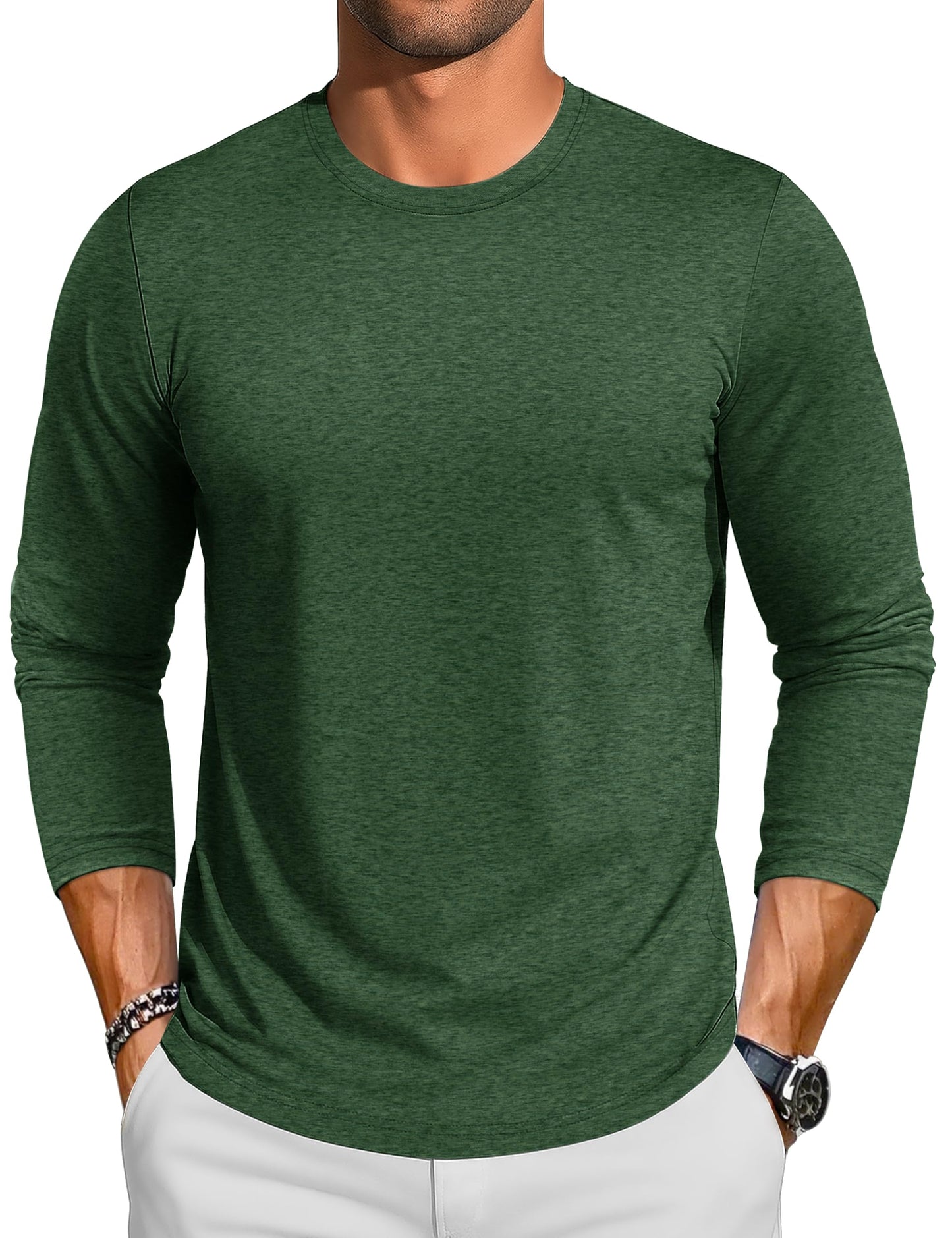 TACVASEN Long Sleeve Shirts for Men Cotton Soft Crew-Neck Moisture Wicking Mens Undershirt Comfort Solid Basic T Shirt
