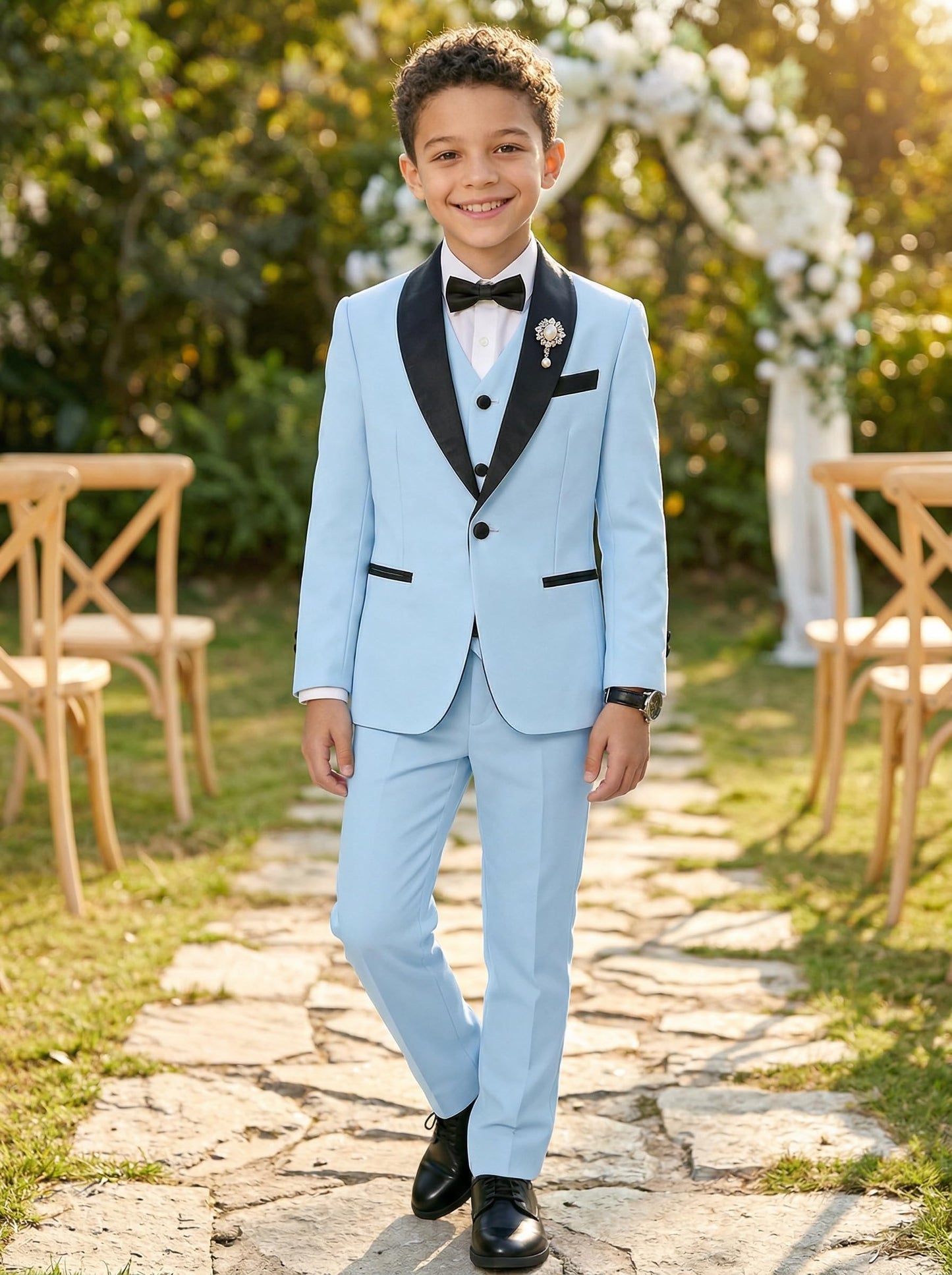 Boy Suits Tuxedo Slim Fit Suit for Boys Kids Toddler Dress Outfit with Coat, Pants, Vest Set No Tail