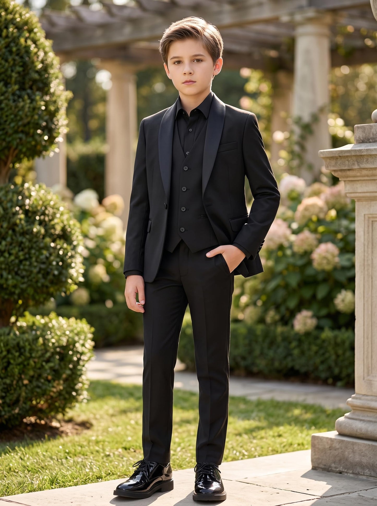 Boy Suits Tuxedo Slim Fit Suit for Boys Kids Toddler Dress Outfit with Coat, Pants, Vest Set No Tail