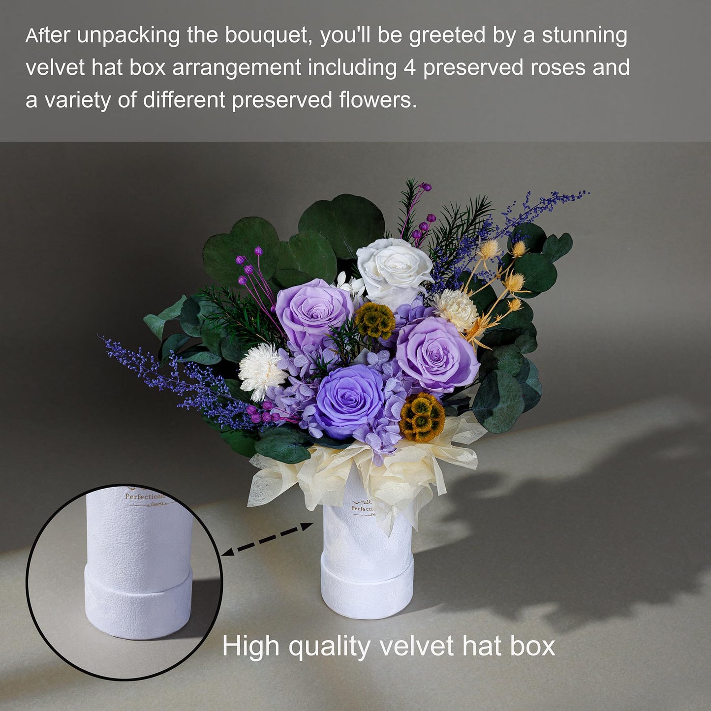 Perfectione Roses 4 Roses Mixed Bouquet for Mother's Day, Flowers for Delivery, Preserved Flowers Birthday Gift for Women Mom Wife Grandma Her, Dusty Rose