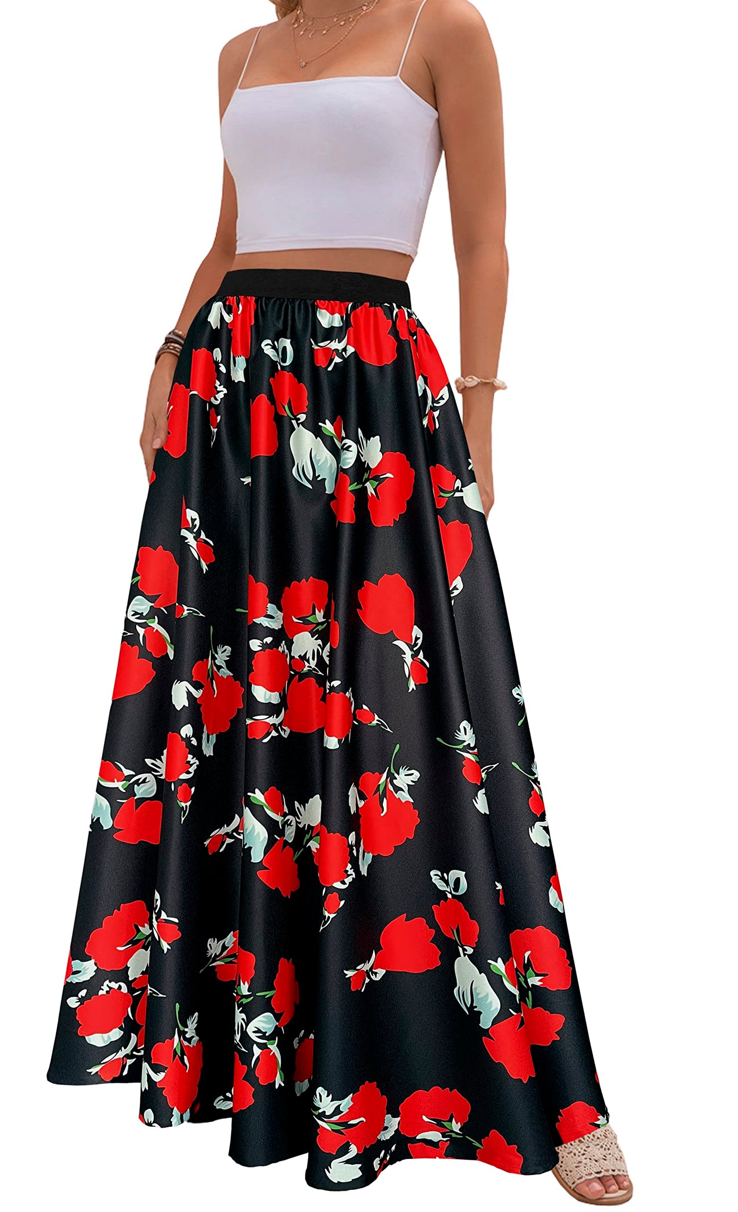 Women's Chiffon Stripe Maxi Skirt High Waist Mopping Floor Skirts