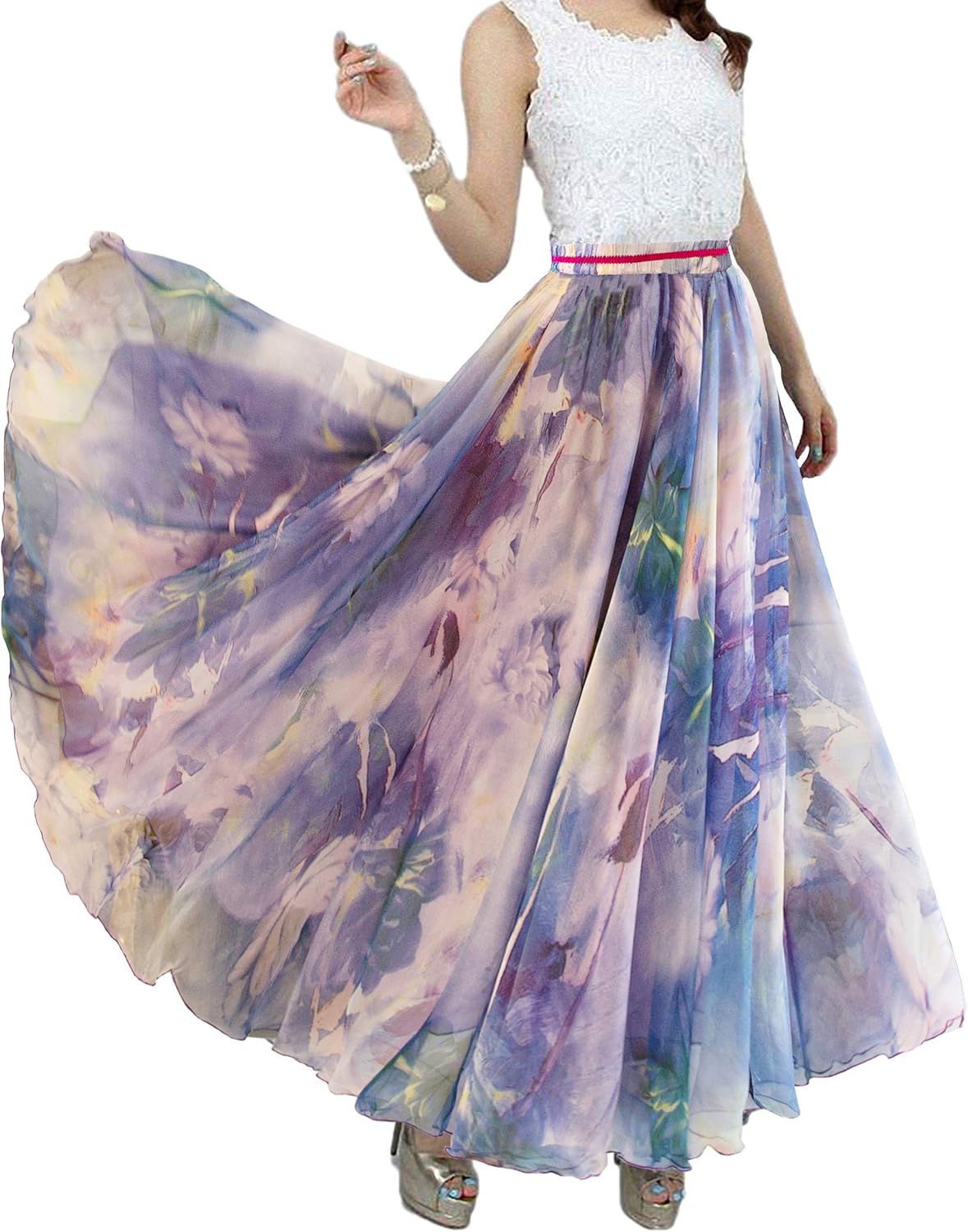 Womens Long Chiffon Bohemian Skirt Gypsy Dress Maxi Boho Beach Skirt