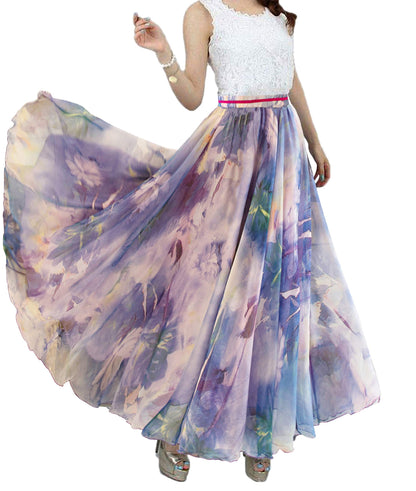 Womens Long Chiffon Bohemian Skirt Gypsy Dress Maxi Boho Beach Skirt