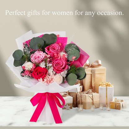 Perfectione Roses 4 Roses Mixed Bouquet for Mother's Day, Flowers for Delivery, Preserved Flowers Birthday Gift for Women Mom Wife Grandma Her, Dusty Rose