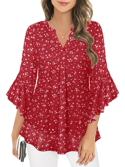 Ninedaily Womens Sparkly Tops 3/4 Sleeve Dressy Casual Sequin Blouses Double Layers Loose V Neck Shirt