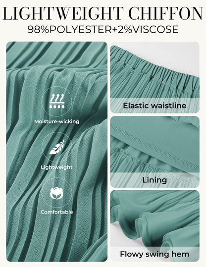Kate Kasin 2026 Women's Chiffon Maxi Skirt, High Waist Pleated Skirts, Summer Flowy Long Skirts with Underskirt