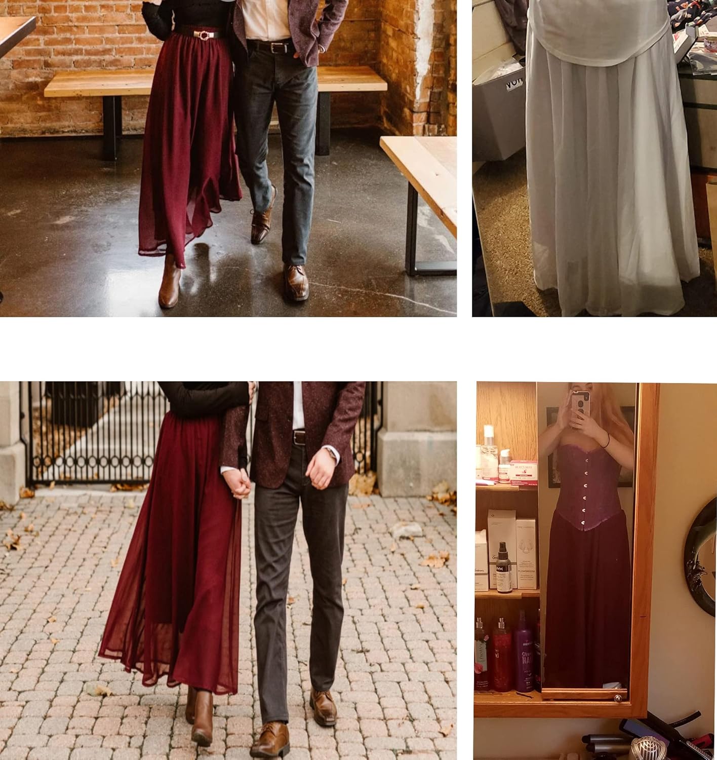 Womens Chiffon Retro Maxi Skirt Vintage Ankle-Length Skirts