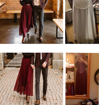 Womens Chiffon Retro Maxi Skirt Vintage Ankle-Length Skirts