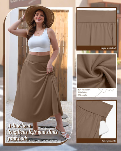 Plus Size Maxi Skirt for Curvy Women Pockets 2026 Ankle Length High Waisted Pleated Flowy a Line Summer Long Skirt