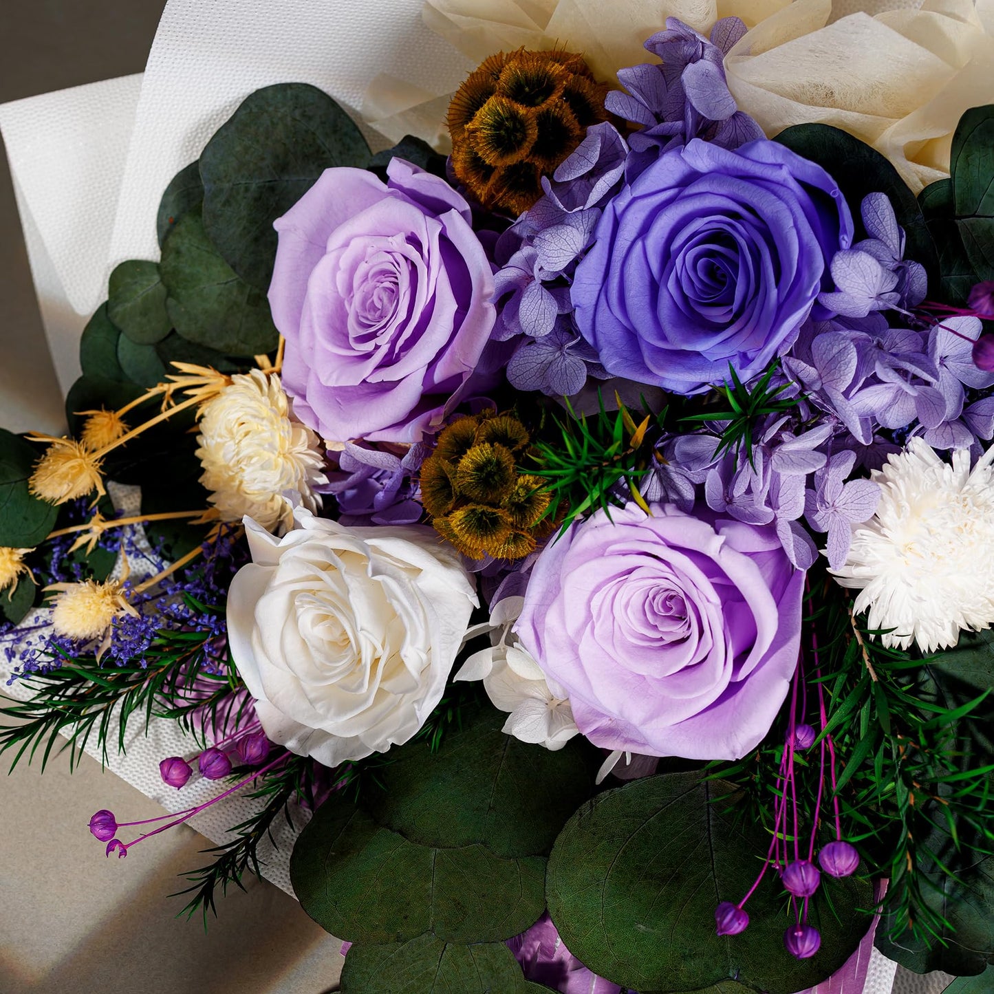 Perfectione Roses 4 Roses Mixed Bouquet for Mother's Day, Flowers for Delivery, Preserved Flowers Birthday Gift for Women Mom Wife Grandma Her, Dusty Rose