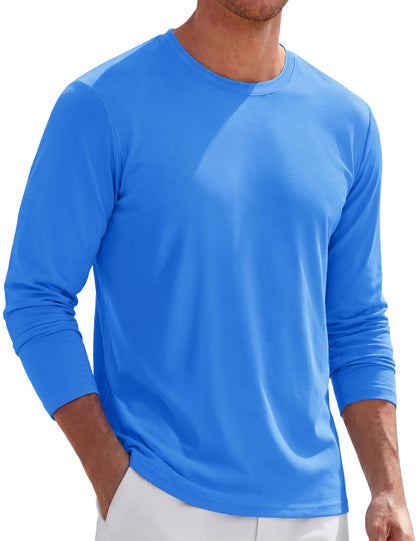 TACVASEN Long Sleeve Shirts for Men Cotton Soft Crew-Neck Moisture Wicking Mens Undershirt Comfort Solid Basic T Shirt
