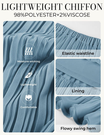 Kate Kasin 2026 Women's Chiffon Maxi Skirt, High Waist Pleated Skirts, Summer Flowy Long Skirts with Underskirt