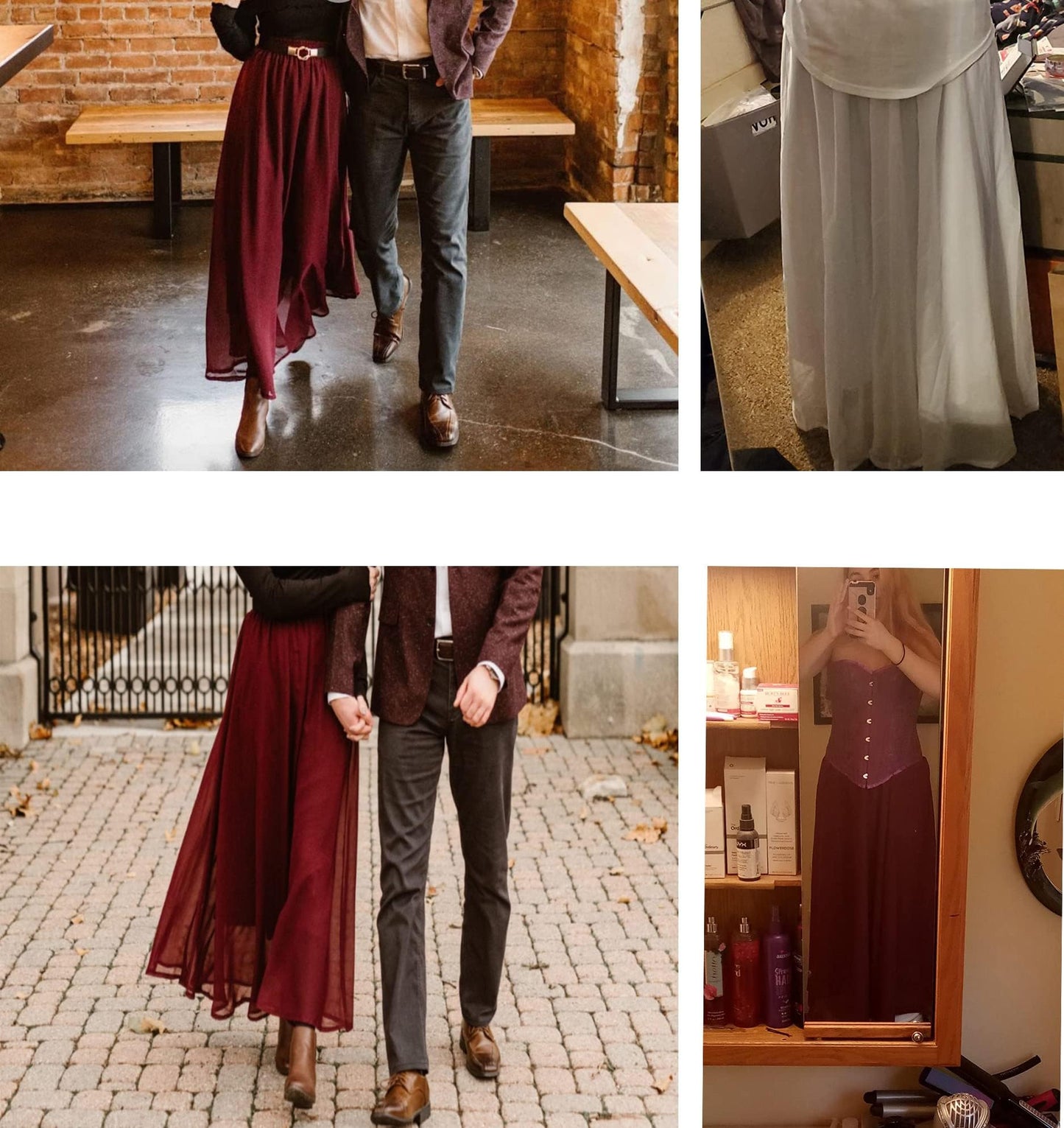 Womens Chiffon Retro Maxi Skirt Vintage Ankle-Length Skirts