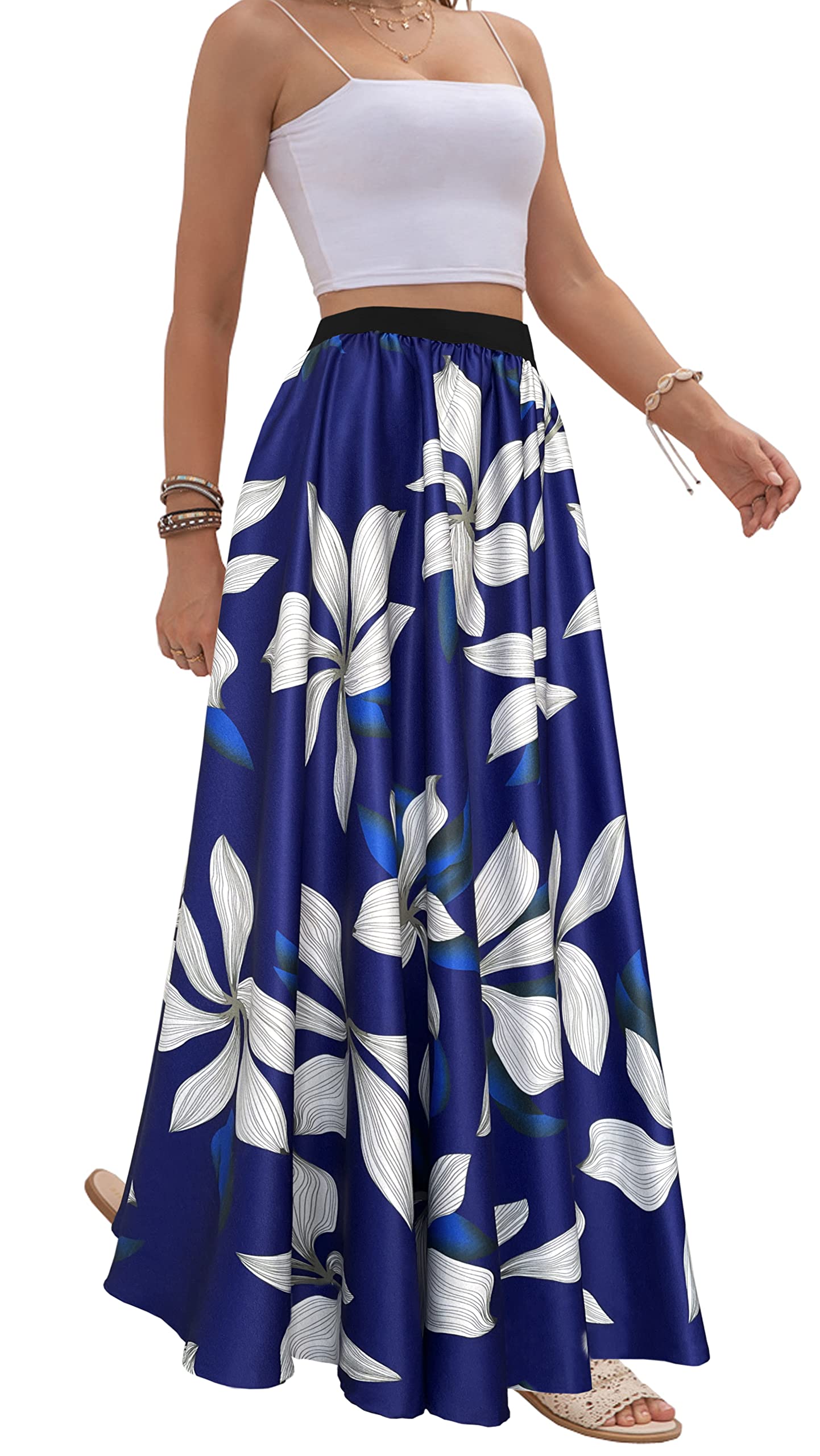 Women's Chiffon Stripe Maxi Skirt High Waist Mopping Floor Skirts
