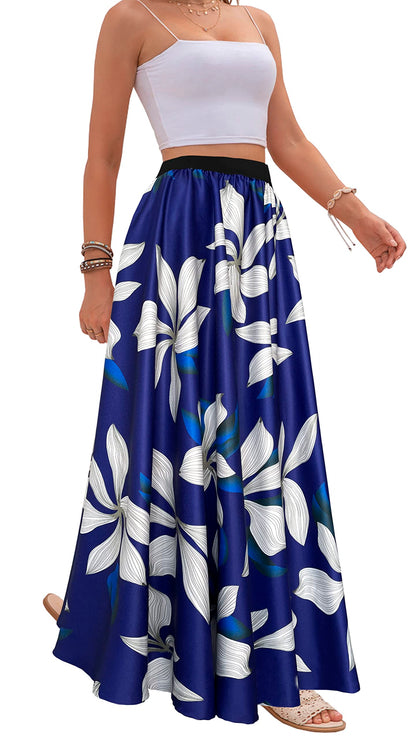 Women's Chiffon Stripe Maxi Skirt High Waist Mopping Floor Skirts