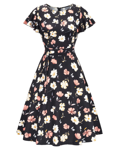 OWIN Womens 2026 Elegant Ruffle Sleeve Flared A Line Swing Casual Party Cocktail Dresses
