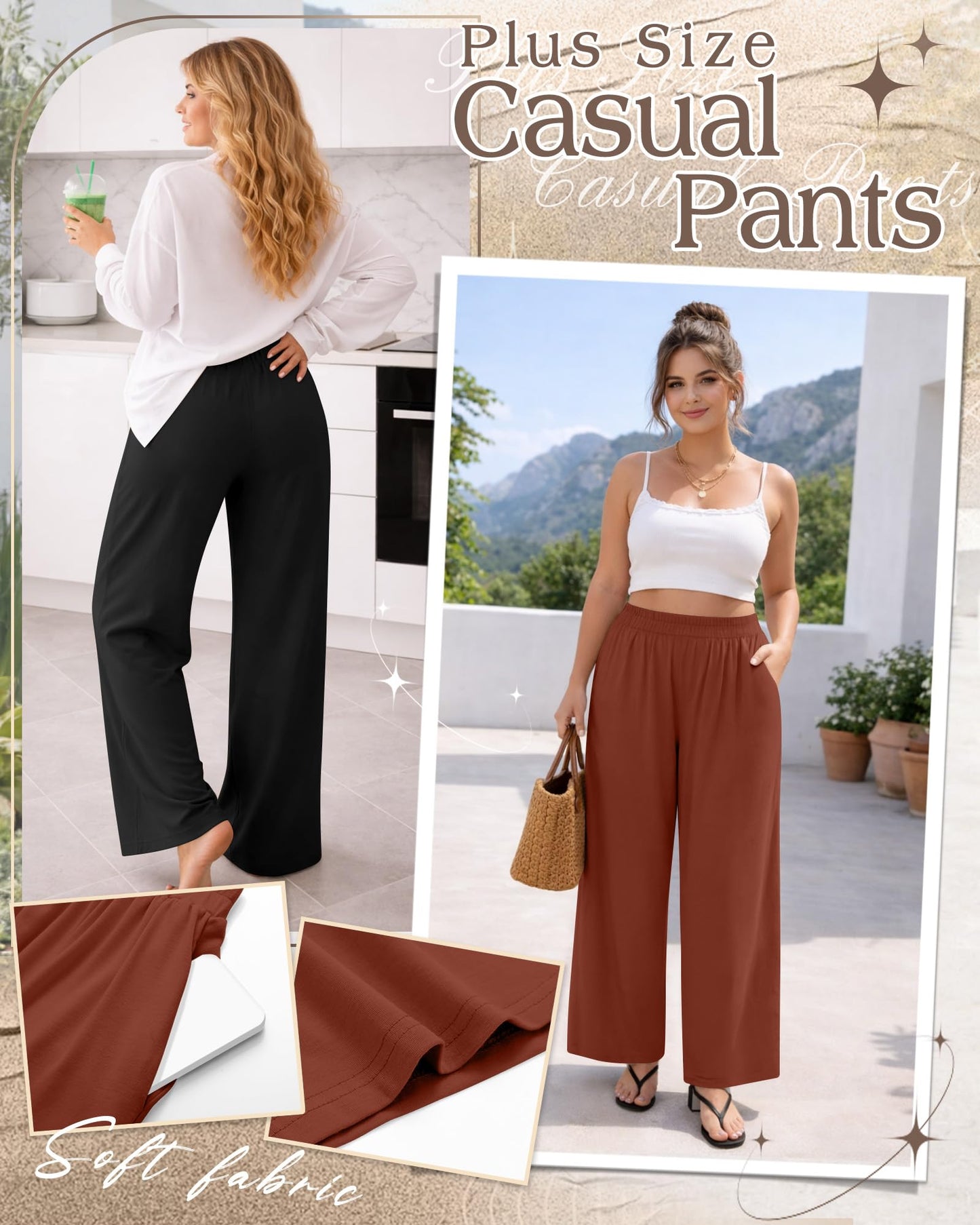 Evervibe 3 Pack Women Plus Size Wide Leg Pants Loose Fit Palazzo Lounge Yoga Sweatpants High Waist Casual Pajamas Pants