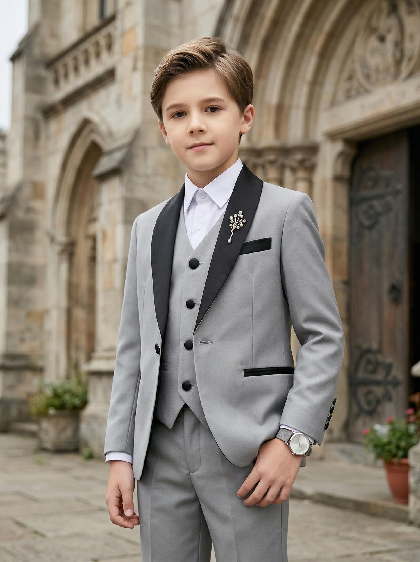 Boy Suits Tuxedo Slim Fit Suit for Boys Kids Toddler Dress Outfit with Coat, Pants, Vest Set No Tail