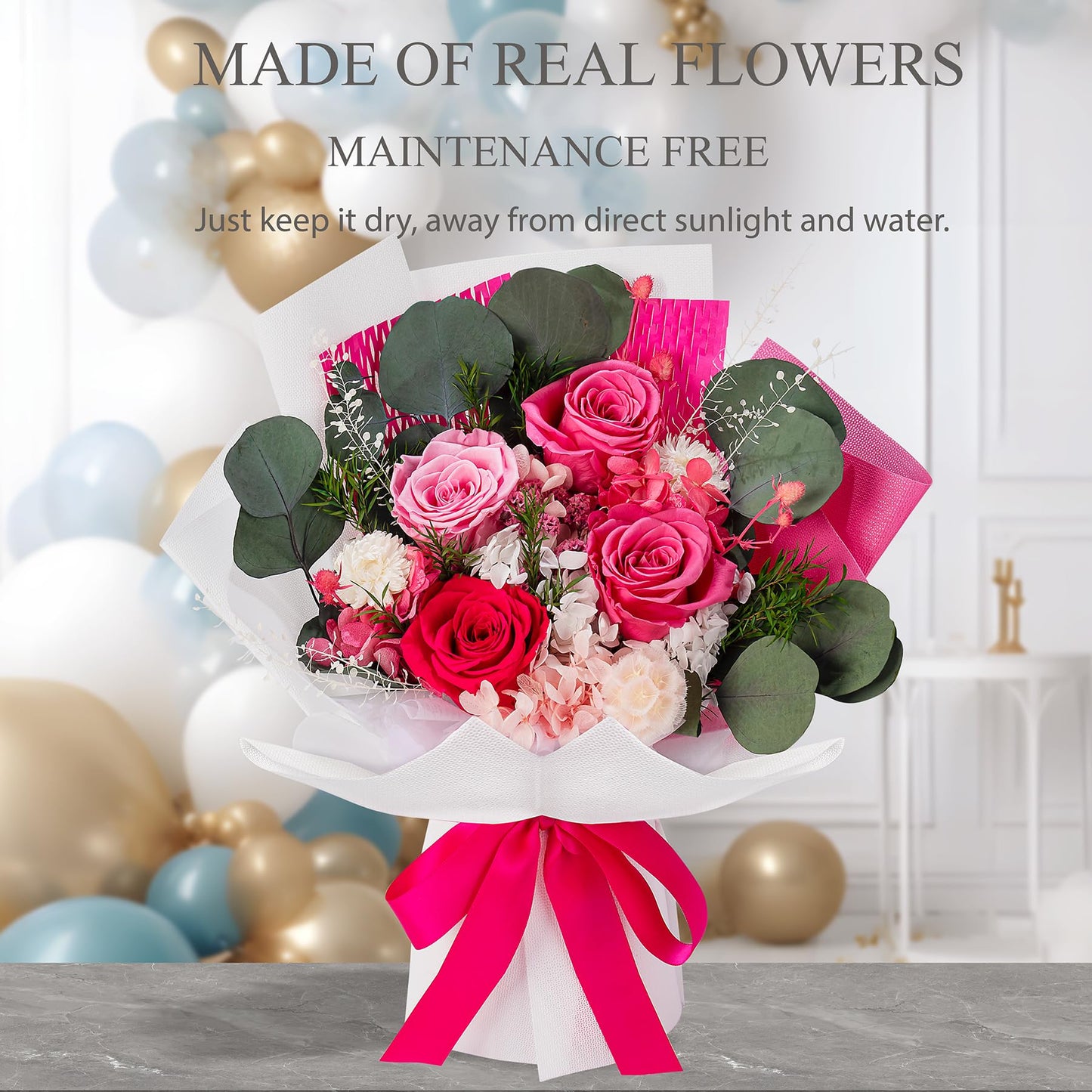 Perfectione Roses 4 Roses Mixed Bouquet for Mother's Day, Flowers for Delivery, Preserved Flowers Birthday Gift for Women Mom Wife Grandma Her, Dusty Rose