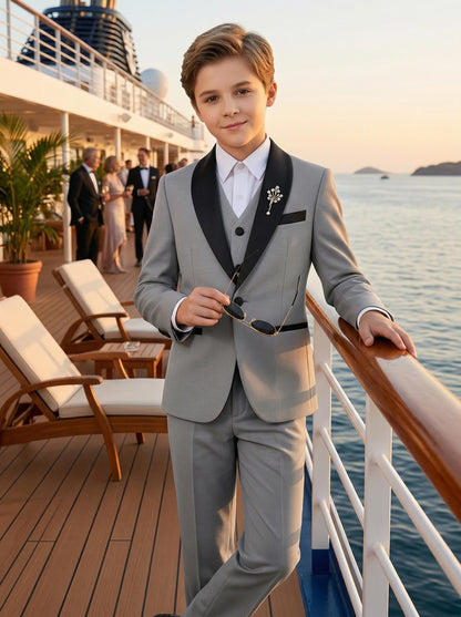 Boy Suits Tuxedo Slim Fit Suit for Boys Kids Toddler Dress Outfit with Coat, Pants, Vest Set No Tail
