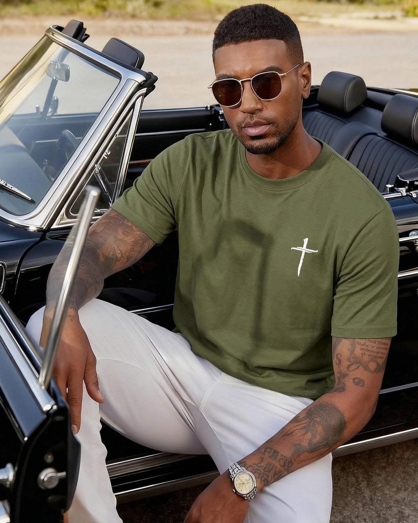 Aiyino Mens Cotton Christian Cross Graphic T Shirt Minimal Faith Casual Crew Neck Tee for Church